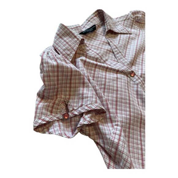 Dorothy Perkins Short Sleeve Tie Front Snap Button Plaid Blouse - Size Medium - Picture 6 of 14